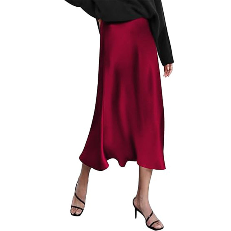 Eleganter Damen-Midirock aus Satinviskose mit fließendem Fall, Größe Valenzora