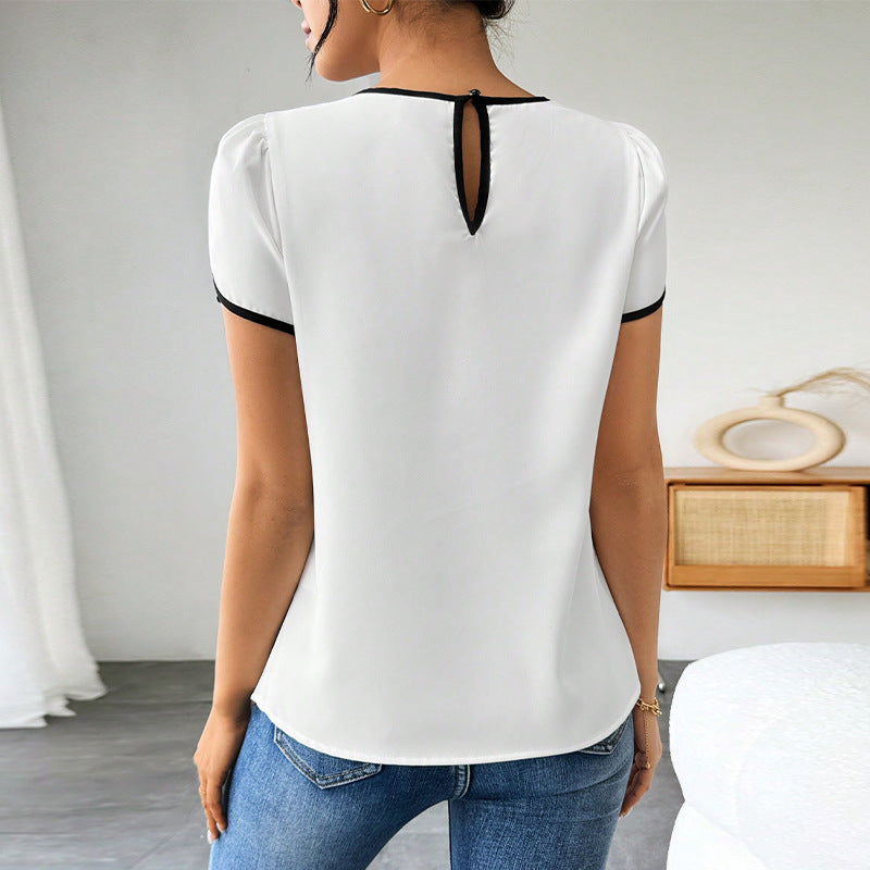 Women's top with fashionable puff sleeves and contrasting accents, size Valenzora
