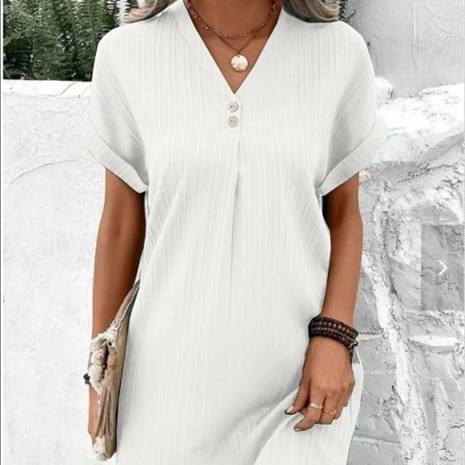 Women's casual midi dress with button details, size