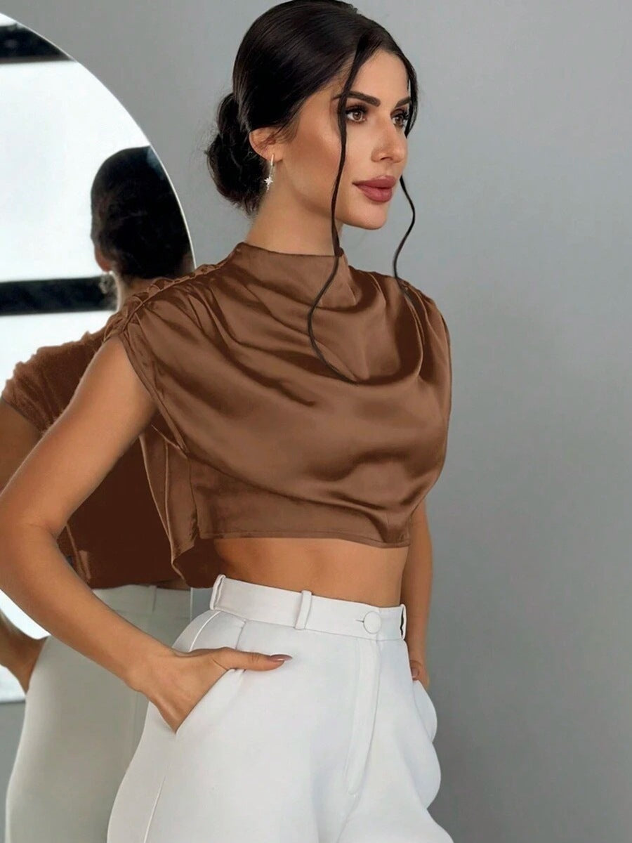 Valenzora | Satin Faux Silk Short Shirt Top