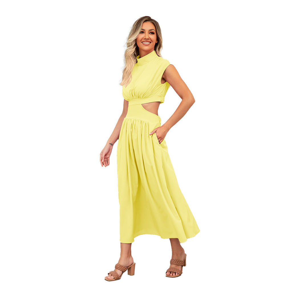 Women's cut-out summer dress with high collar, size
