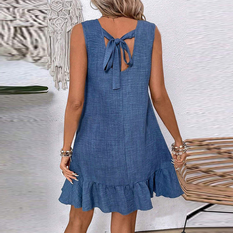 Women's sleeveless ruffle hem casual Drune dress