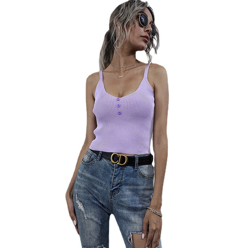 Women's casual tank top with full button placket and ribbed texture, size S