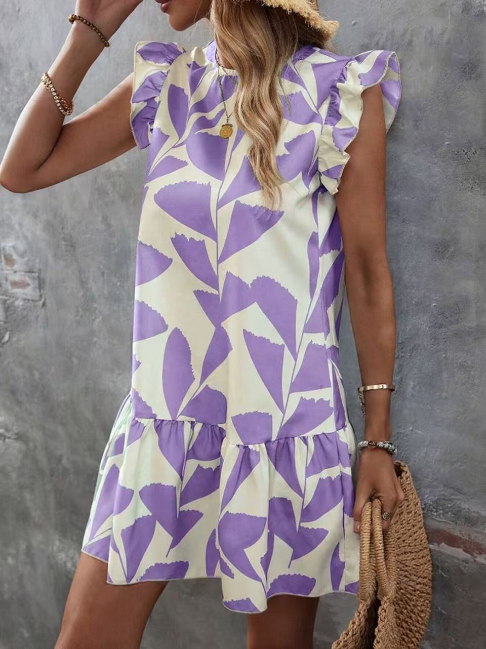 Damen-Sommerkleid mit Rüschen und Blumenmuster, Größe