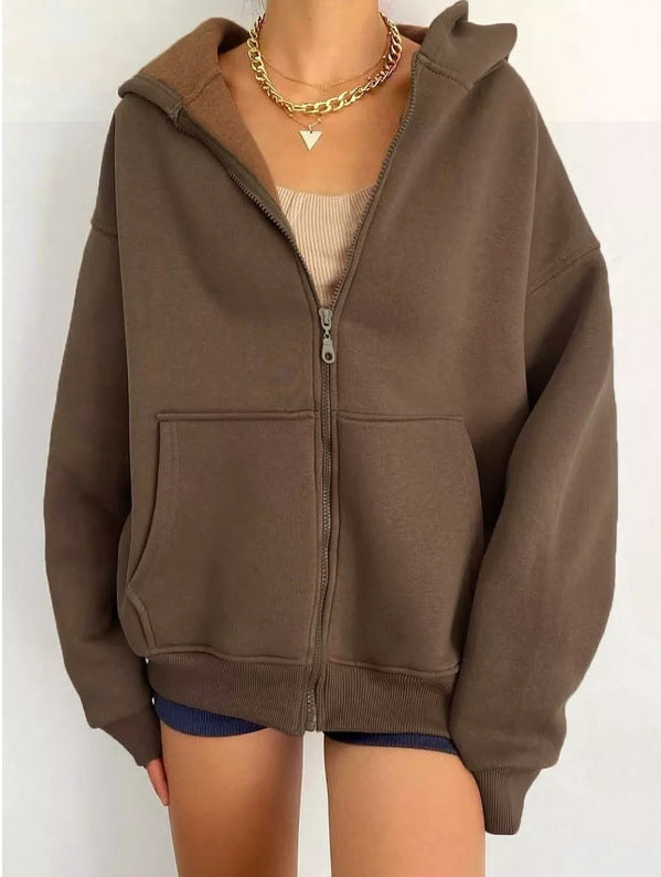 Damen Oversize-Hoodie mit Reißverschluss und praktischen Taschen, Größe