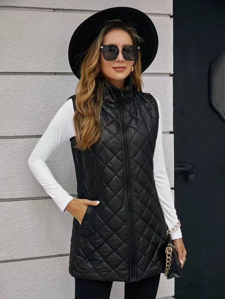 Valenzora | Long hooded vest in metallic style for women