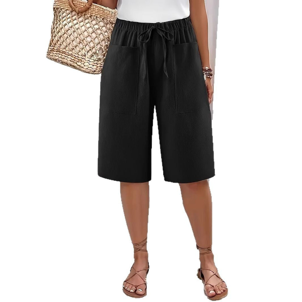 Women's casual culotte shorts with elasticated waistband and practical side pockets, size Valenzora