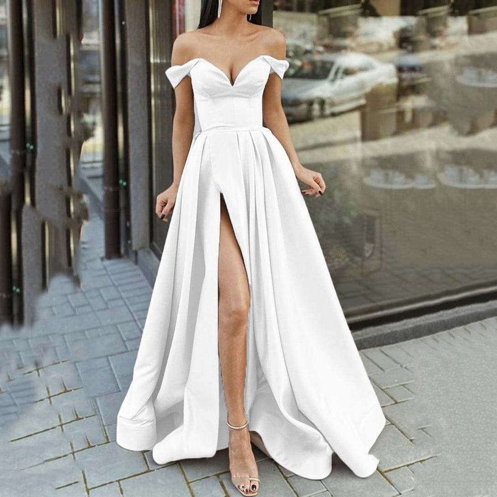 Valenzora | V-neck, back cutout, flared slit, long dress