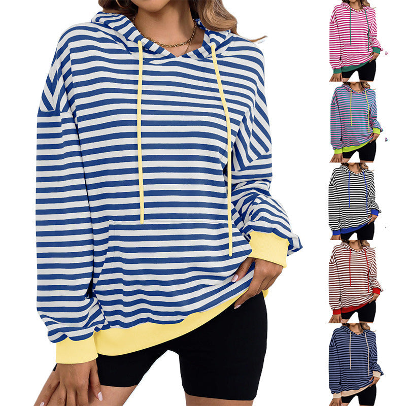 Women's striped hoodie with stylish kangaroo pocket, size S