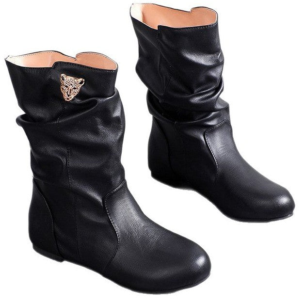 Women's fashionable boots with a casual pleated design and elegant heel, size S