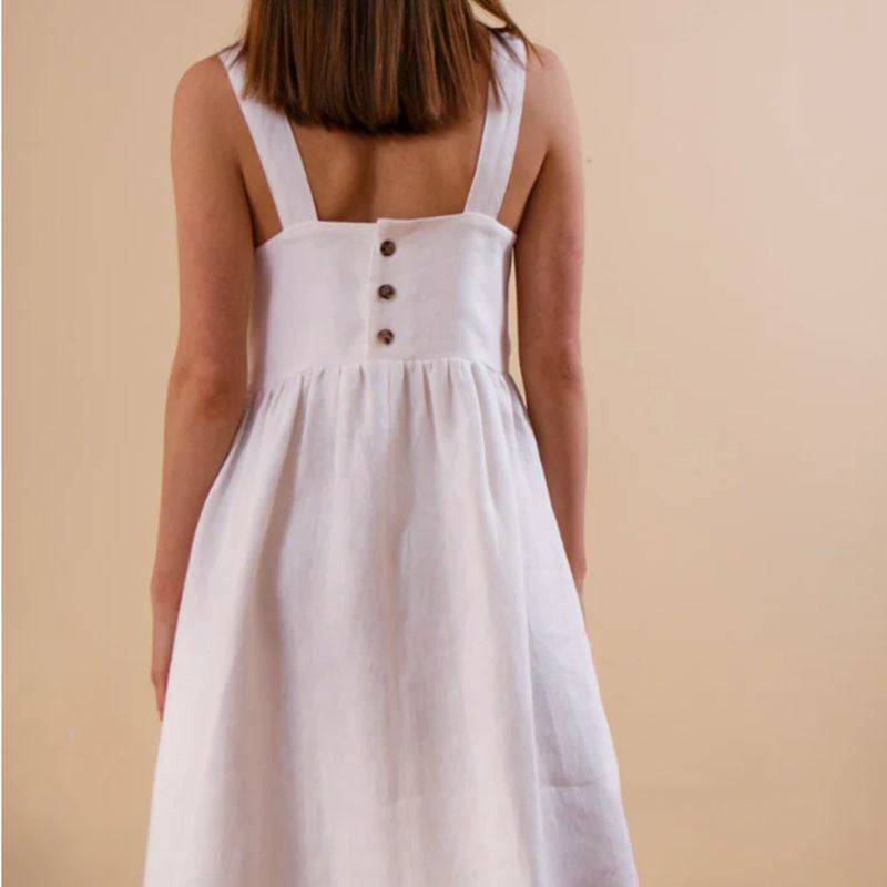 Damen-Sommerkleid mit tiefem Rückenausschnitt und Knopfdetails, Größe