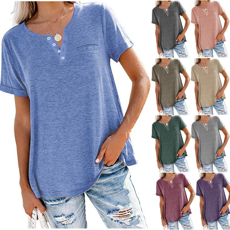 Damen-Freizeit-T-Shirt mit Knopfleiste und Brusttasche, Größe