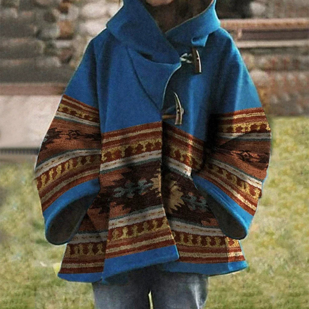 Valenzora | Women's Coats Multicolored Printed Long-Sleeved Wool Hooded Coats