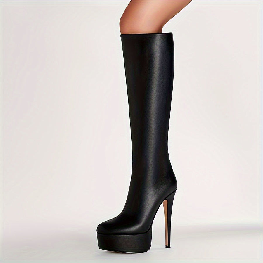 Valenzora | Solid Color High Stiletto Heels Thick Sole Boots