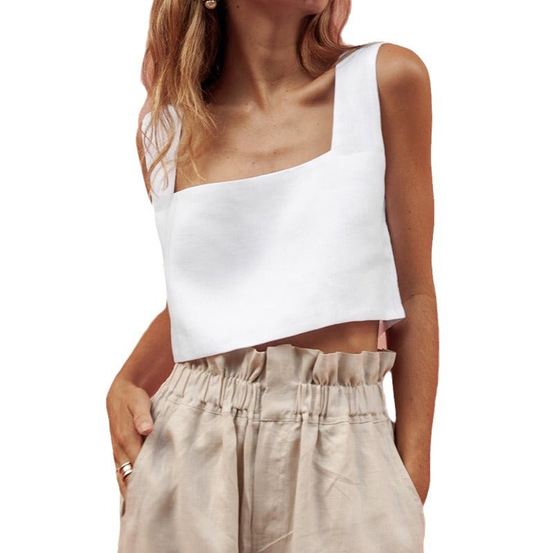Women's cropped top with square neckline and wide straps, size [size missing]