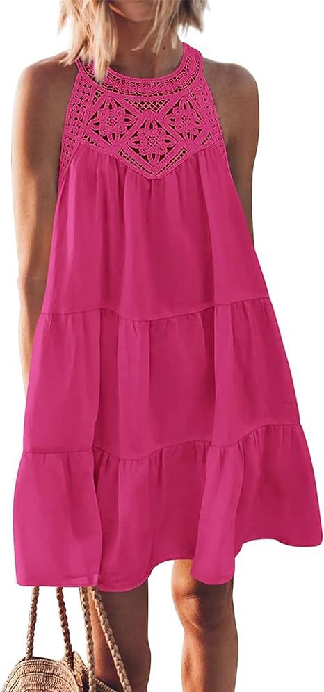 Women's airy summer dress with lace trim and wide hem, size [size]