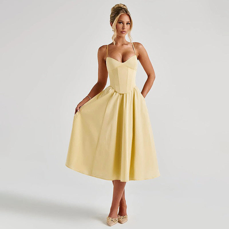 Women's midi dress with fitted bodice and flowing skirt, size [size]