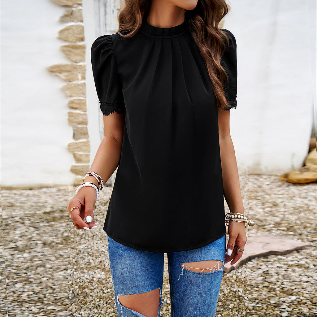 Women's blouse with elegant ruffles and subtle pleats, size