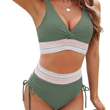 Women's bikini set with fashionable wrap top and high-waisted bottoms, size [size]