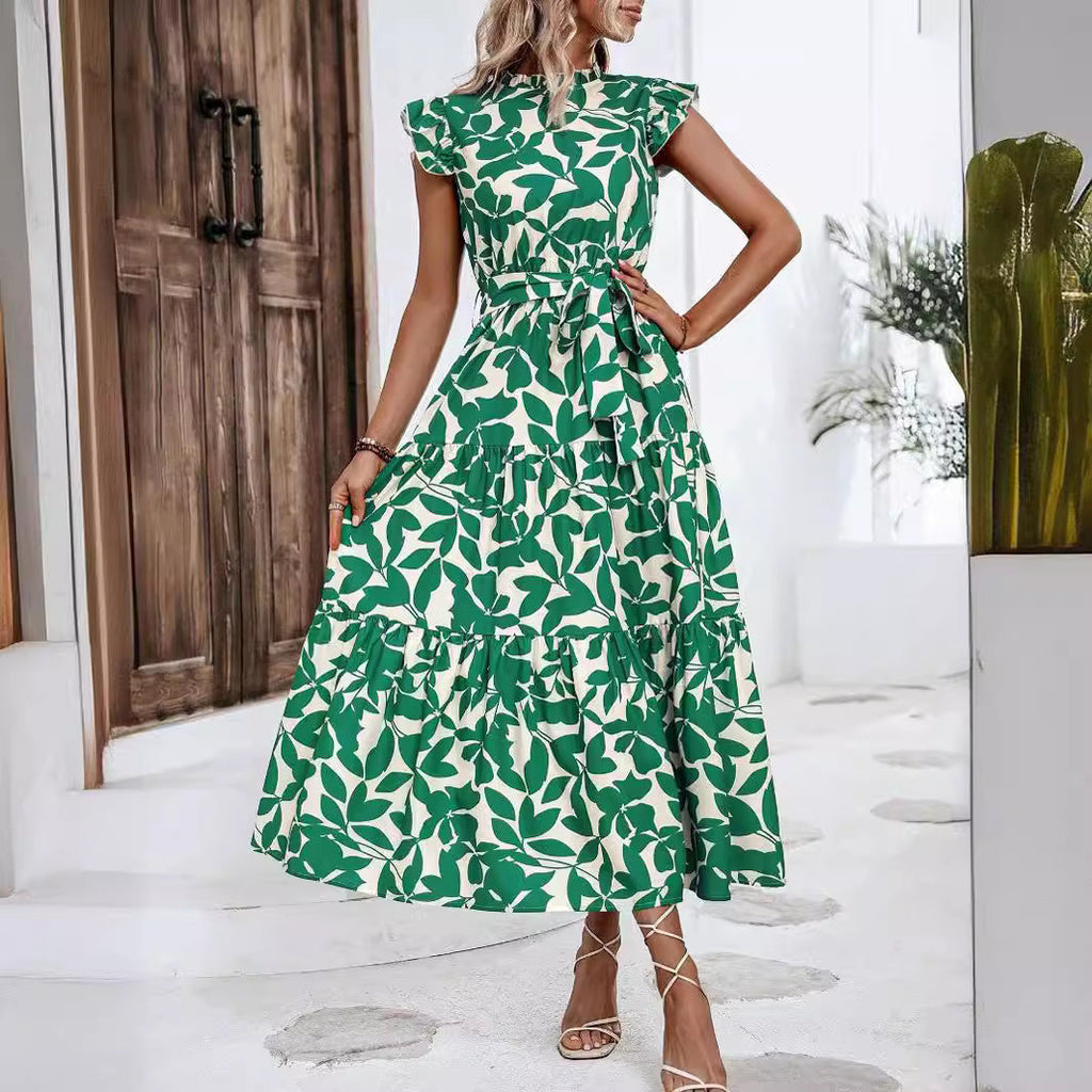 Women's casual midi dress with ruffles and floral pattern, size