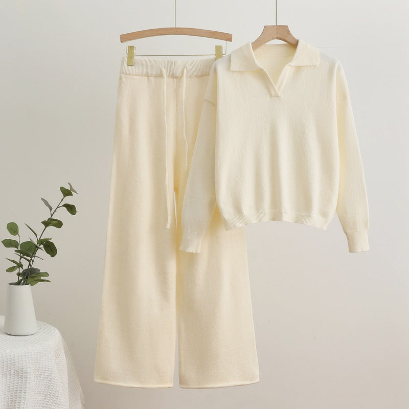 Valenzora | Lapel collar top and drawstring wide-leg trousers set