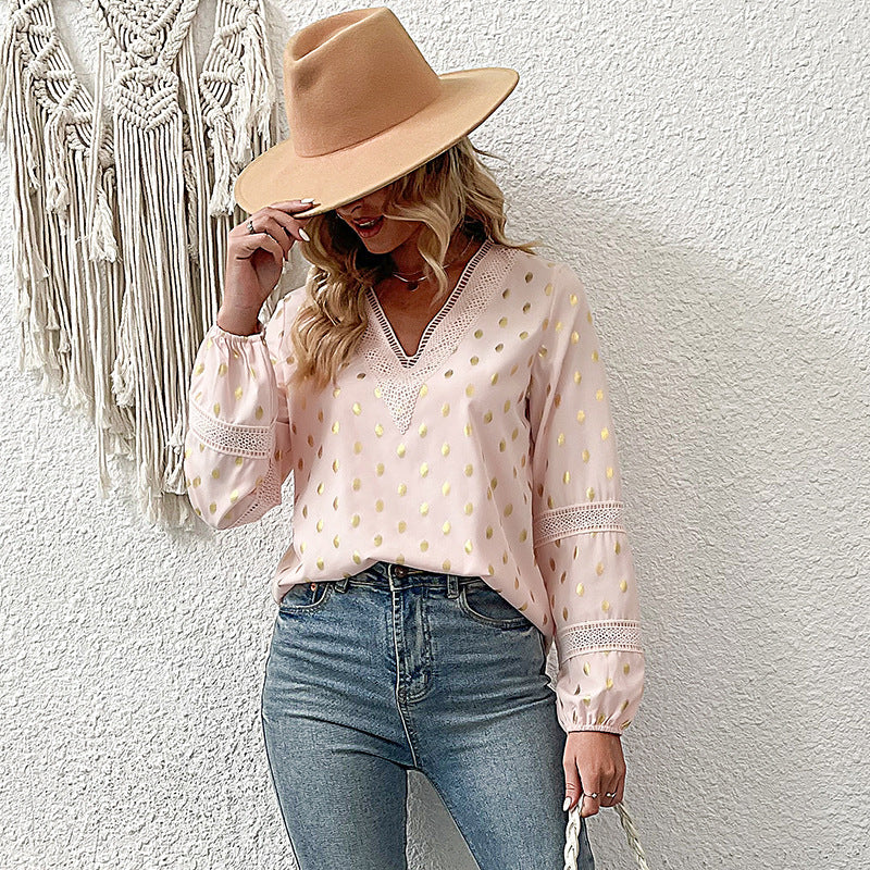 Damenbluse mit zarten Spitzenakzenten und eleganten Details, Größe Valenzora