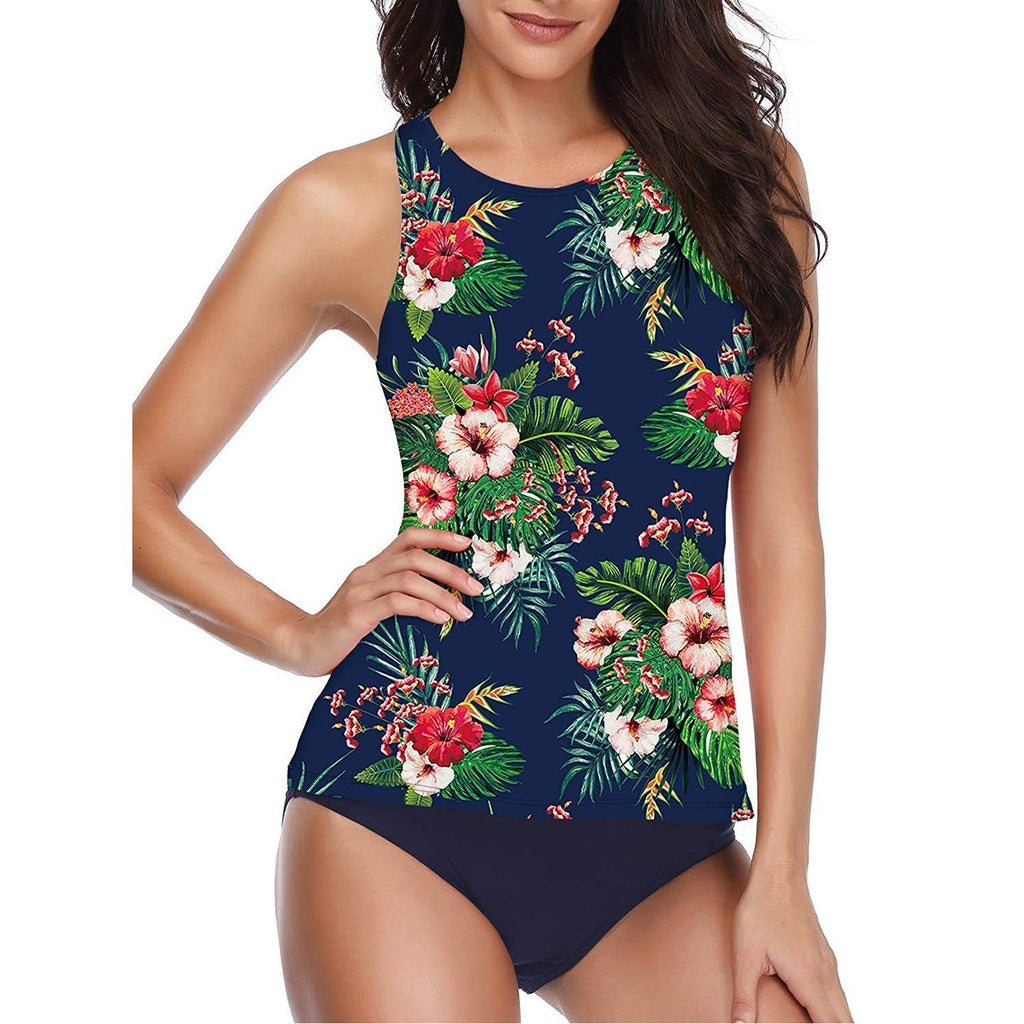 Valenzora | High-necked halter scoop back tankini with shorts