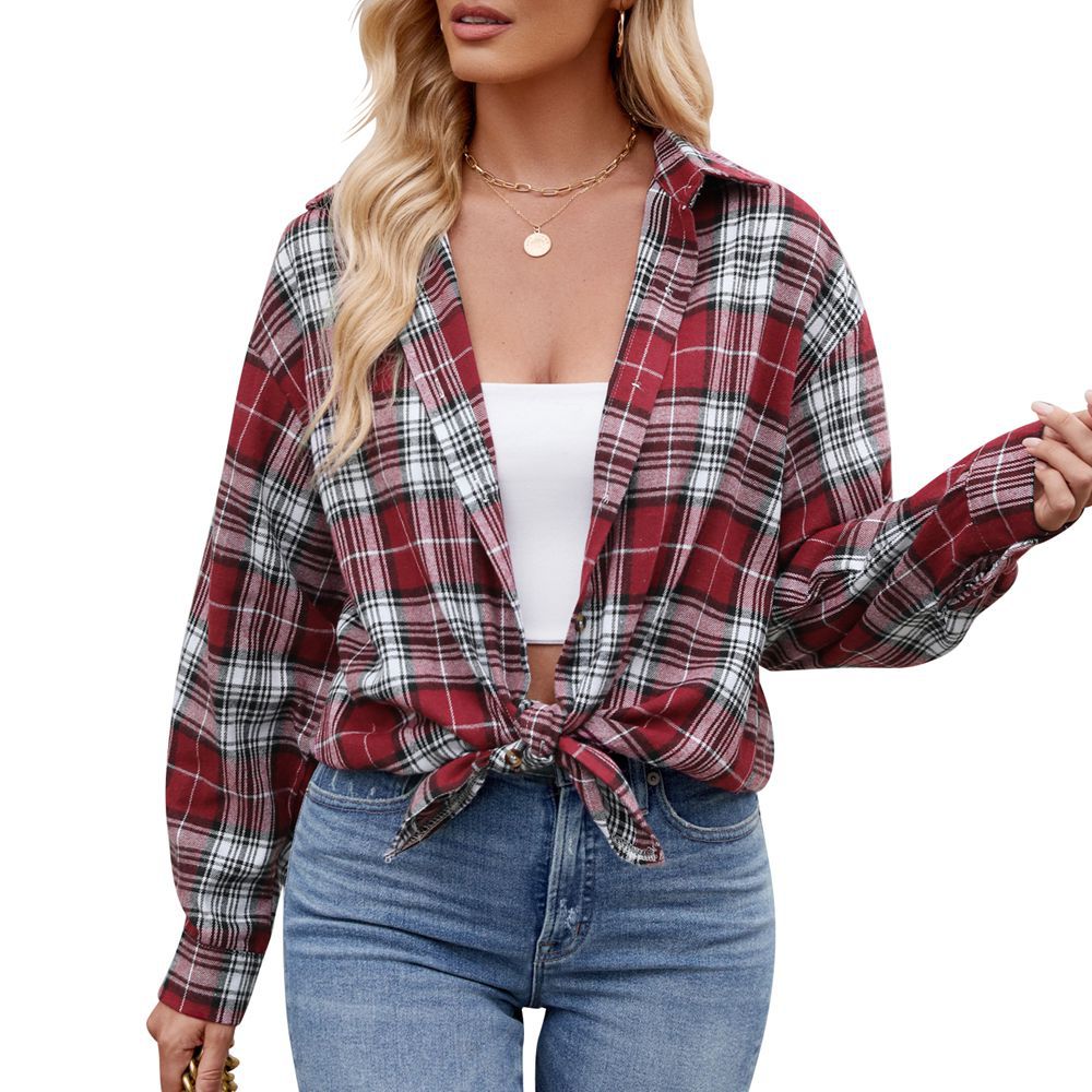 Women's Checkered Oversized Shirt Blouse Valenzora