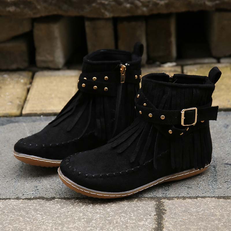 Valenzora | Boho-Stiefeletten mit Fransen und Schnallen für Damen