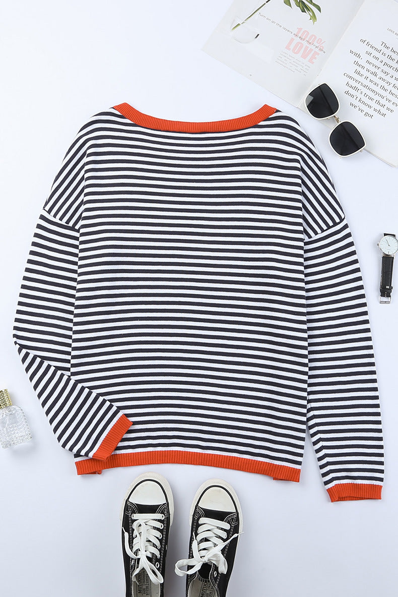 Valenzora Pullover mit Kontraststreifen und überschnittenen Schultern