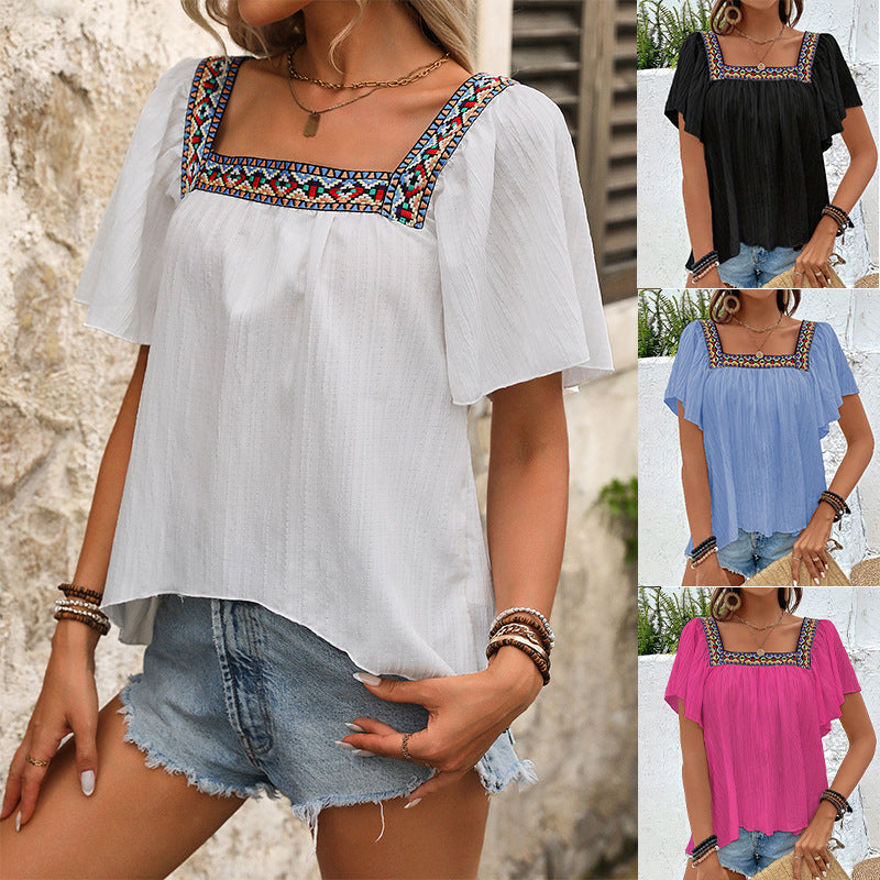 Women's airy summer blouse with embroidery, size