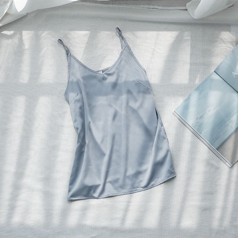 Women's silk-like spaghetti strap top with V-neck and adjustable straps, size