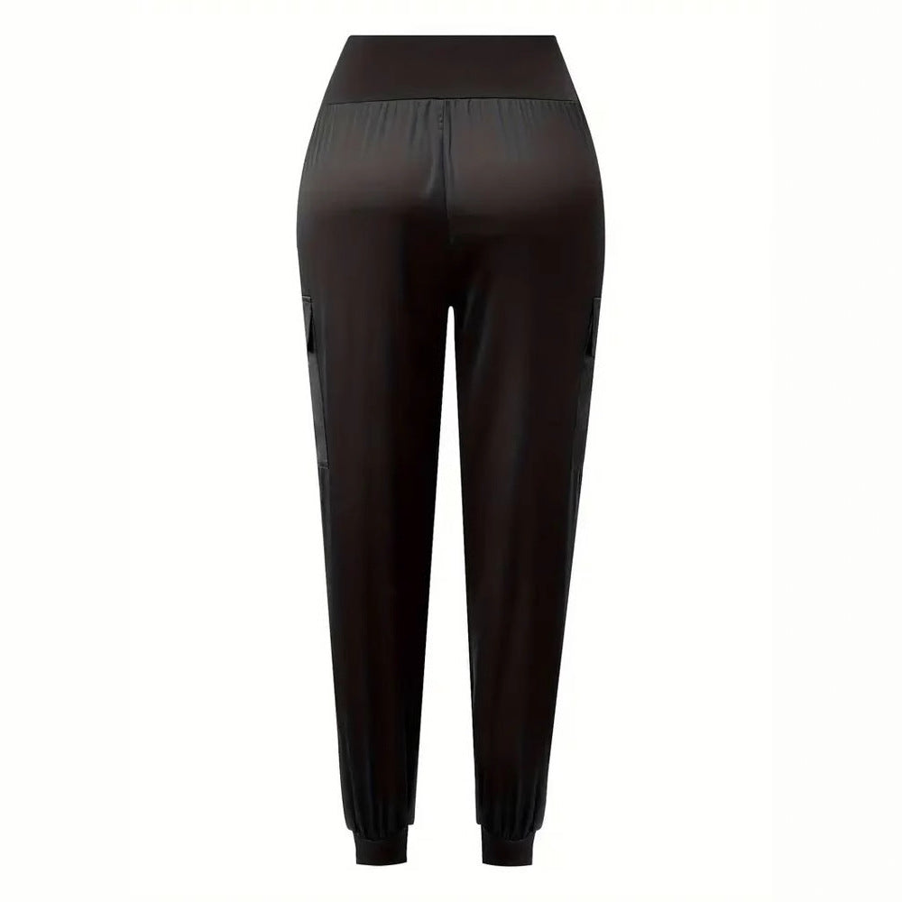Satin-Cargohose für Damen mit elastischem Bund und praktischen Taschen, Größe