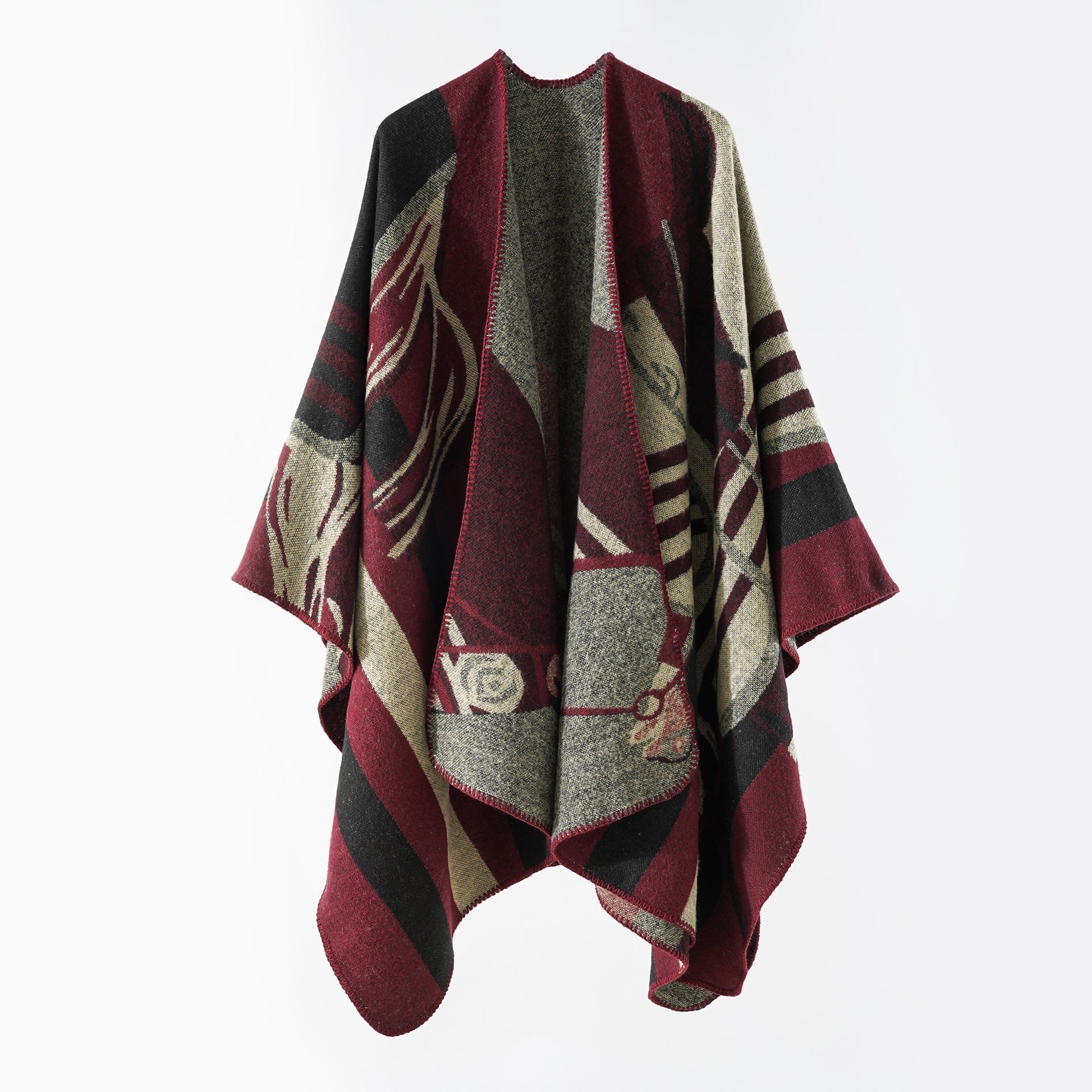 Eleganter Damen-Strickponcho mit kunstvollem Muster und feinen Fransen, Größe Valenzora