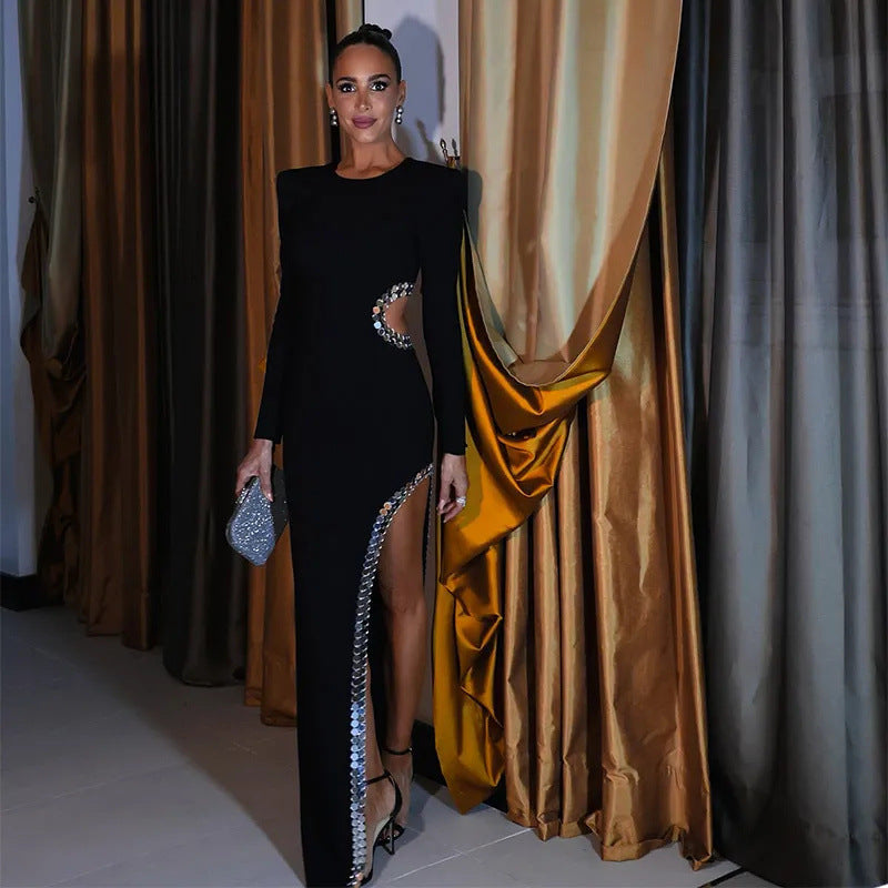 Women's evening dress with an asymmetrical cut and sparkling accents, size Valenzora