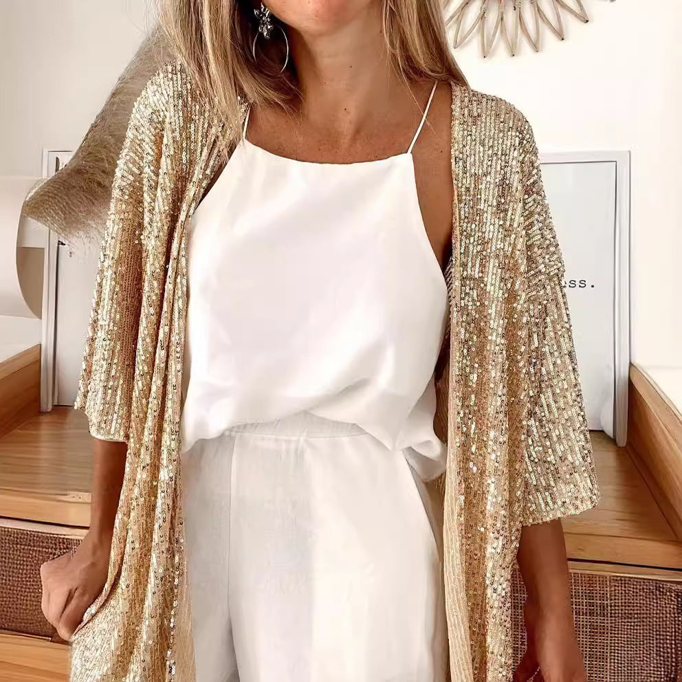 Damen-Cardigan, leger, offene Vorderseite, fließender Schnitt, Größe