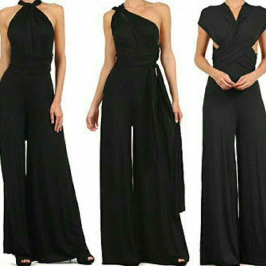 Women's elegant jumpsuit with deep V-neck and innovative wrap design, size S