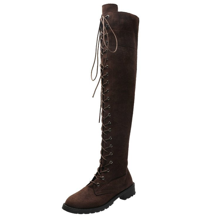 Women's over-the-knee boots with sophisticated lacing and robust sole, size Valenzora