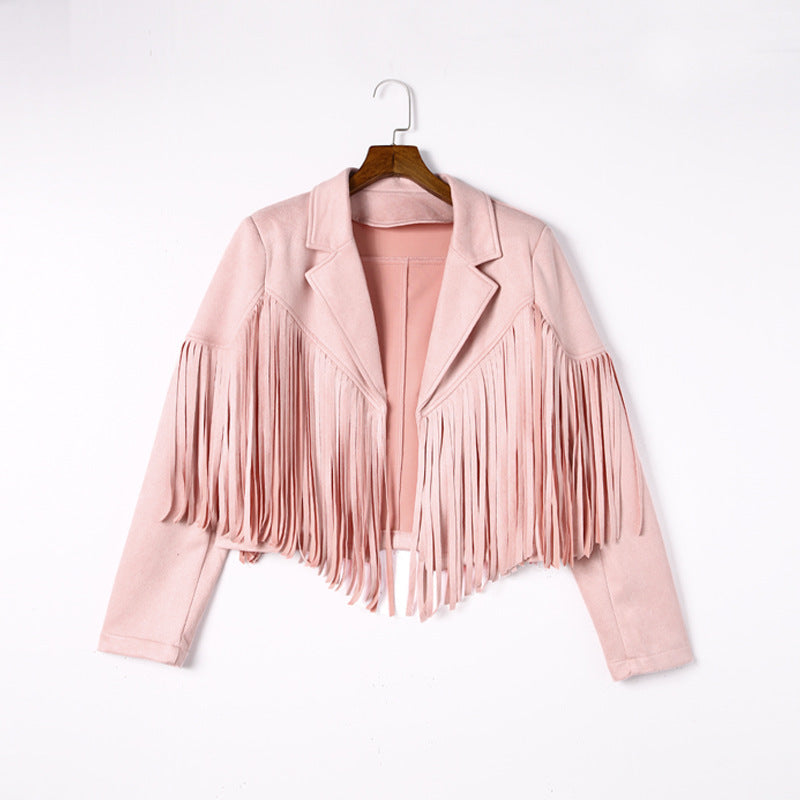 Women's fringed jacket made of high-quality suede blend, size Valenzora