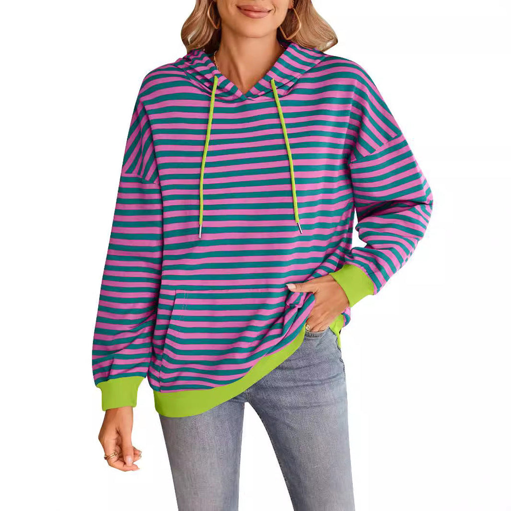 Women's striped hoodie with stylish kangaroo pocket, size S