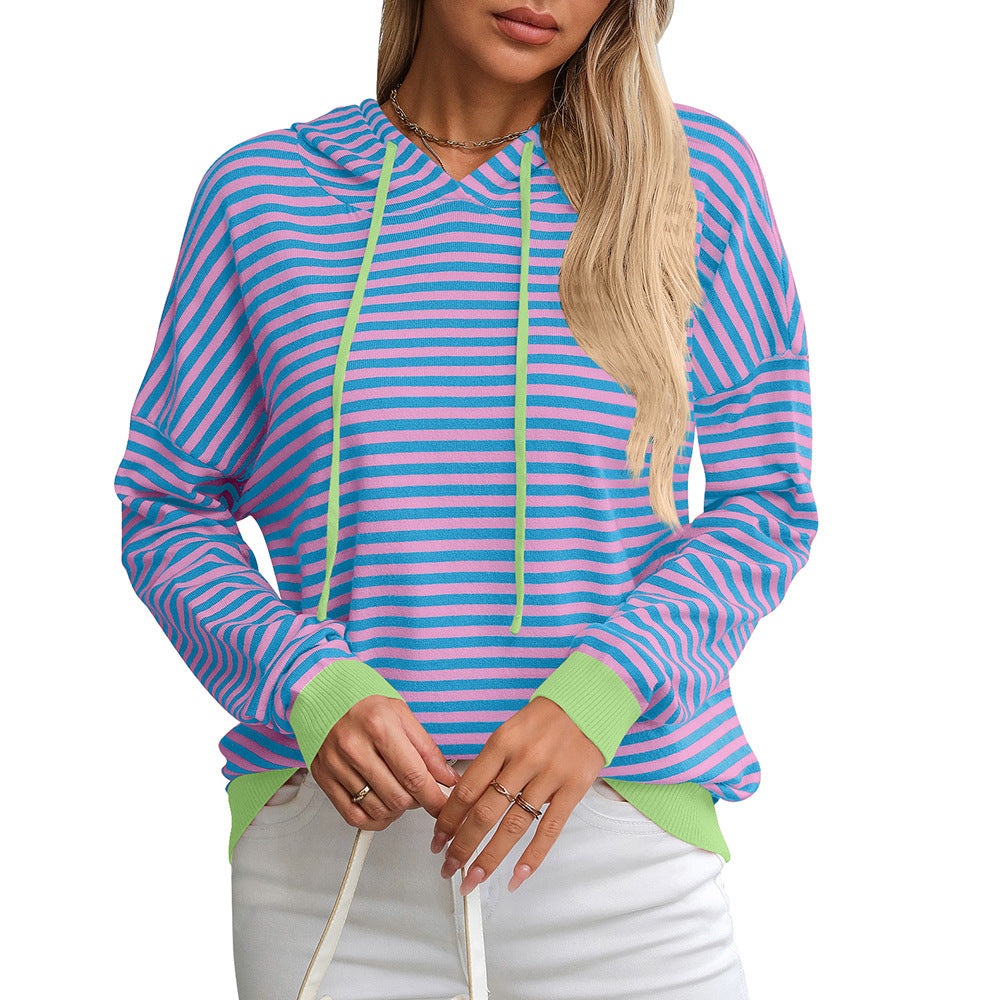 Women's striped hoodie with a relaxed fit and contrasting details, size S