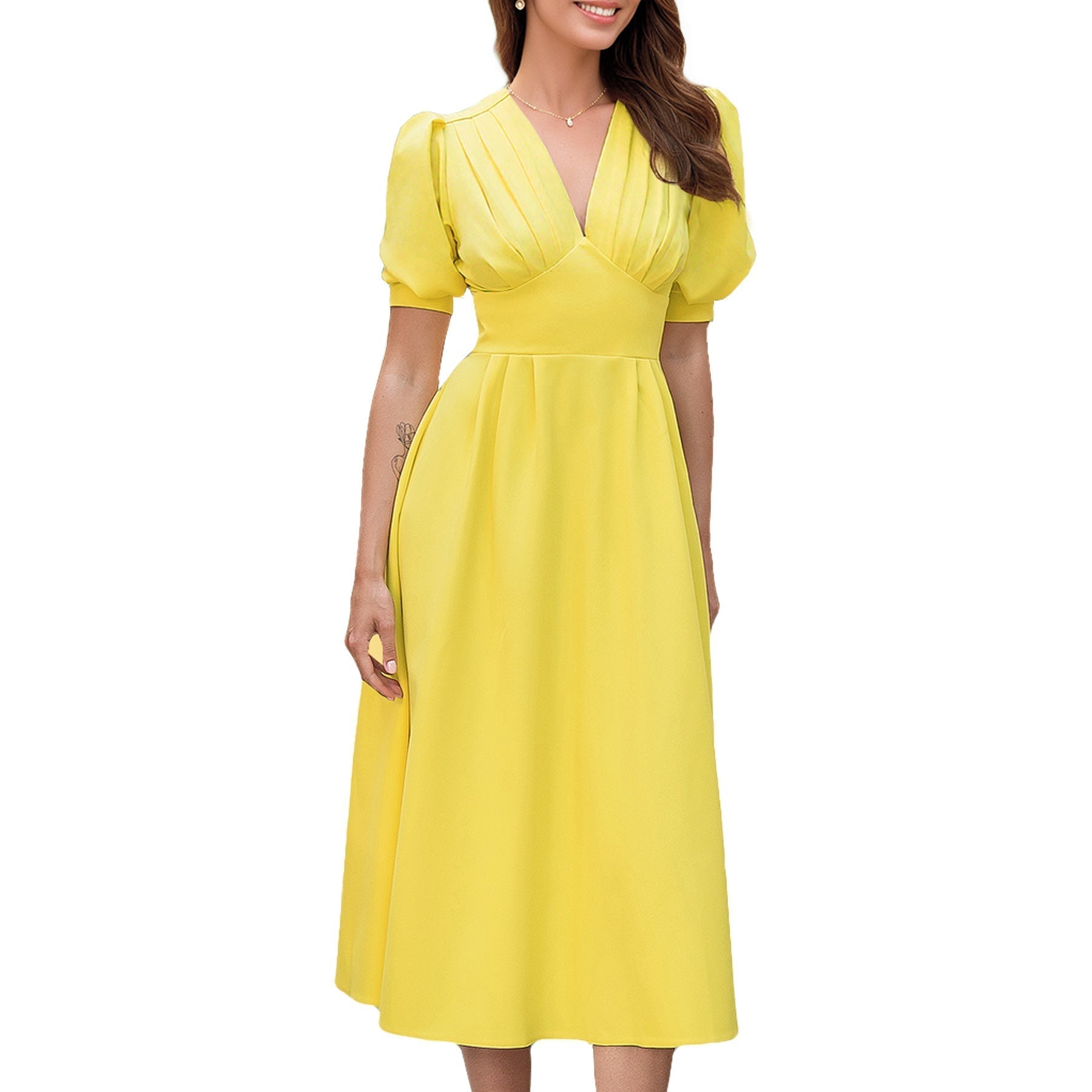 Women's Midi Dress with Puff Sleeves Size