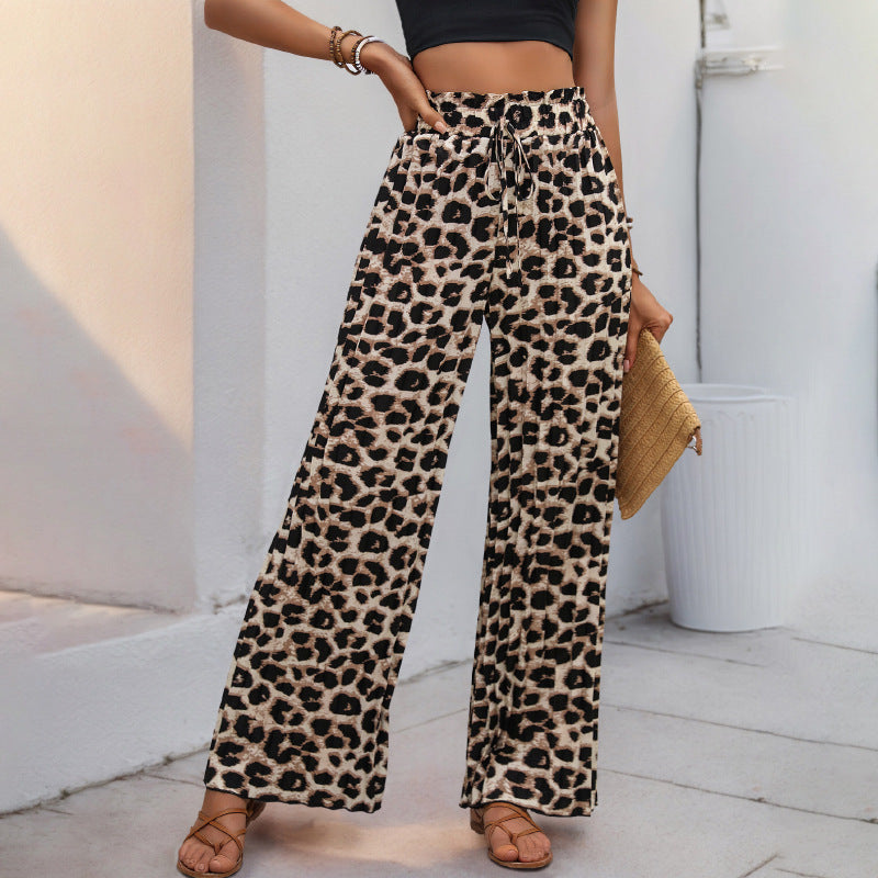 Women's palazzo trousers with stylish leopard print and elasticated waistband, size