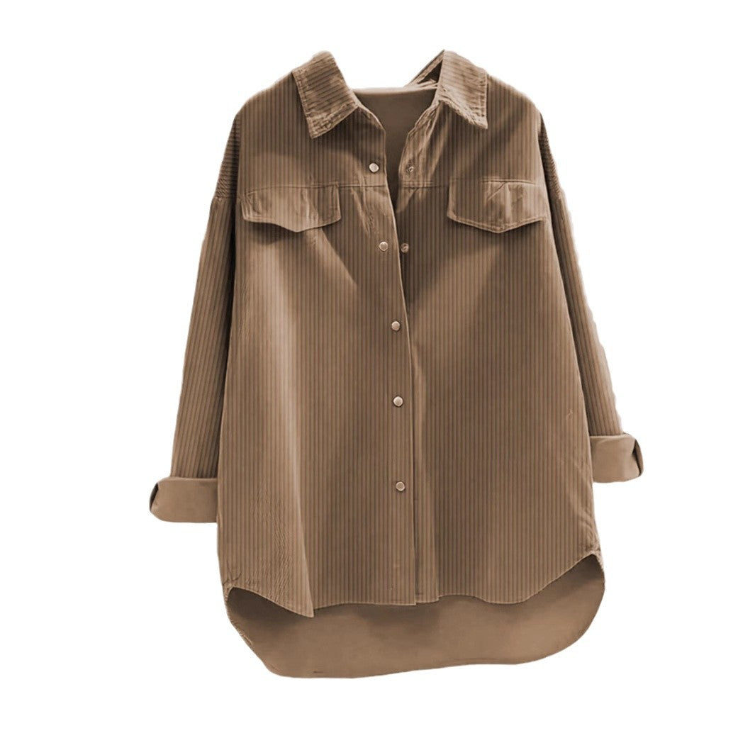 Women's oversized ribbed shirt with chest pockets and a stylish collar, size S