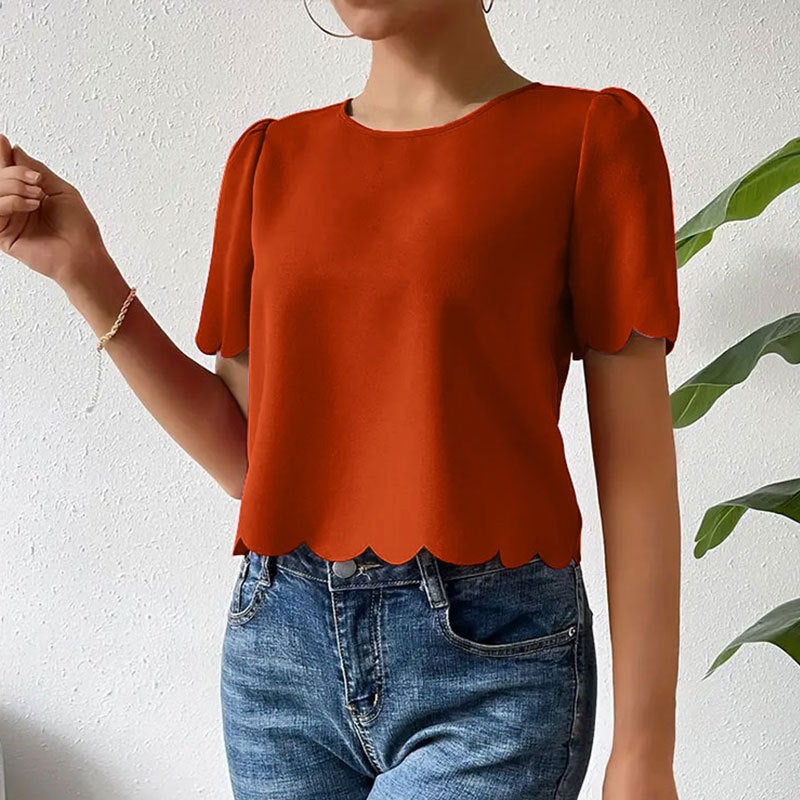Damen-Top mit Wellensaum und luftigen Ärmeln, Größe
