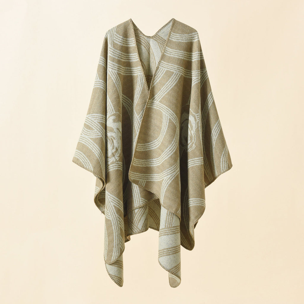 Women's Artful Wrap Poncho with Elegant Floral Design Valenzora