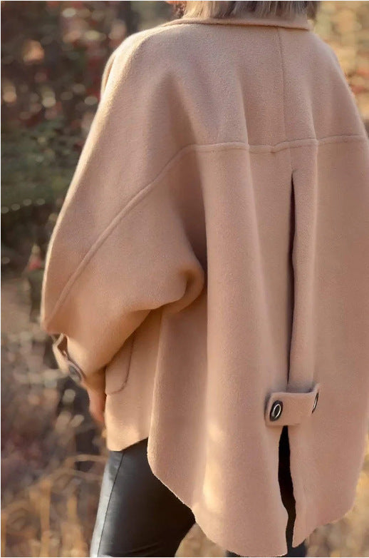 Women's soft wool jacket with shoulder yoke and button details, size