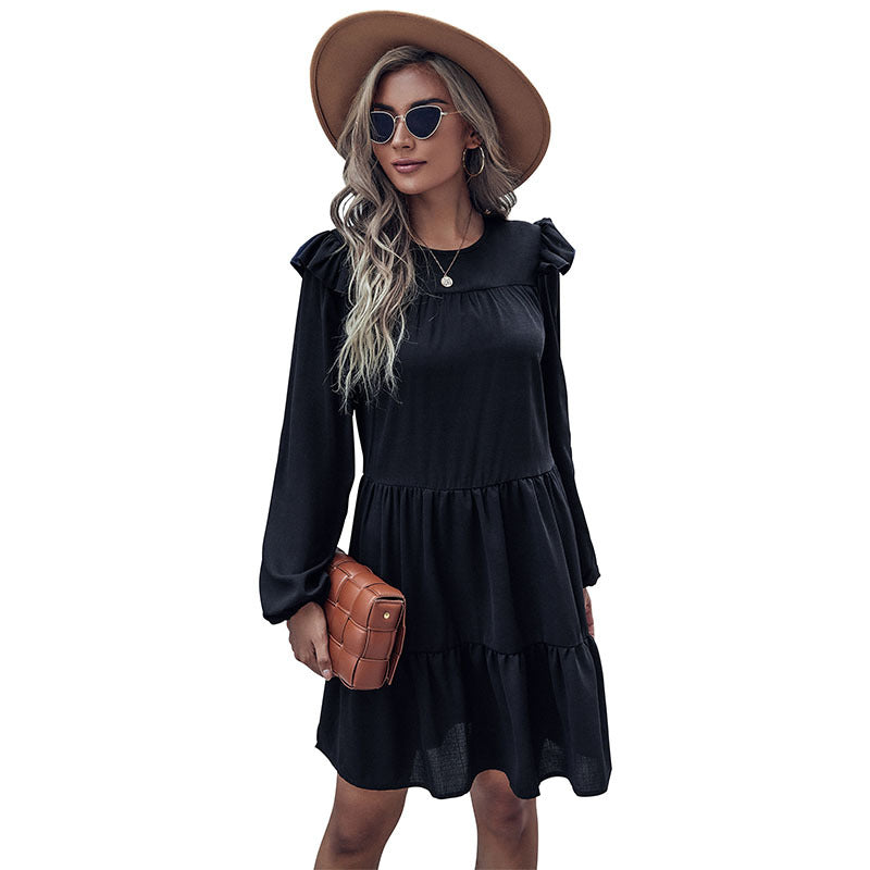 Women's midi dress with ruffle details and voluminous skirt, size [size missing]