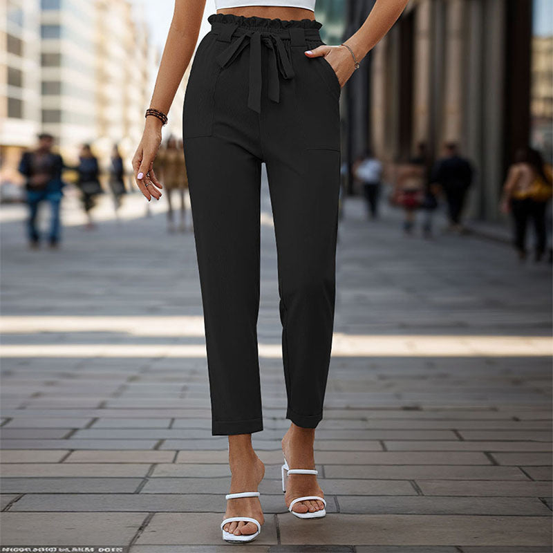 Women's Comfortable High-Waisted Pants with Waist Belt Size