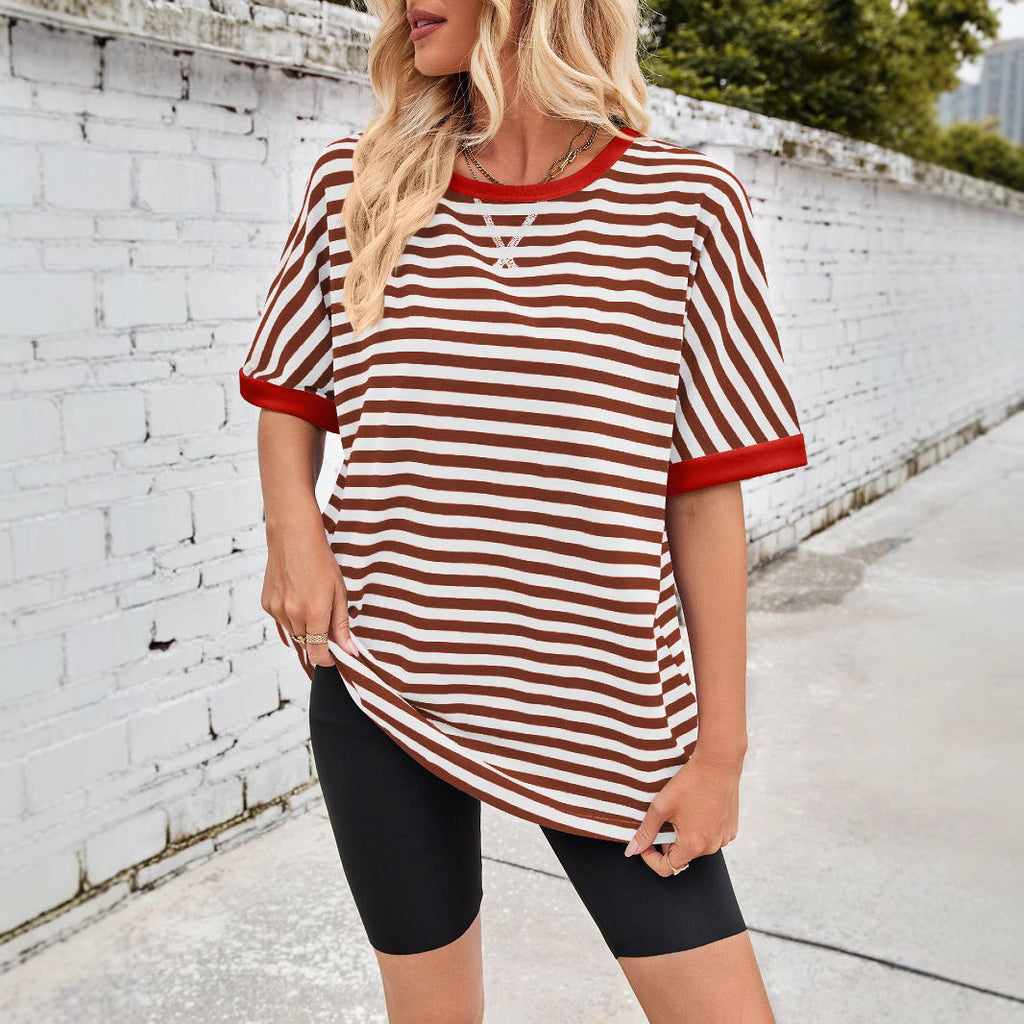 Women's casual striped top with a relaxed fit and contrasting neckband, size [size]